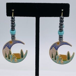 Moon Mountain Camp Earrings Hoops Quartz Turquoise Hematite Beads Jewelry Gift B